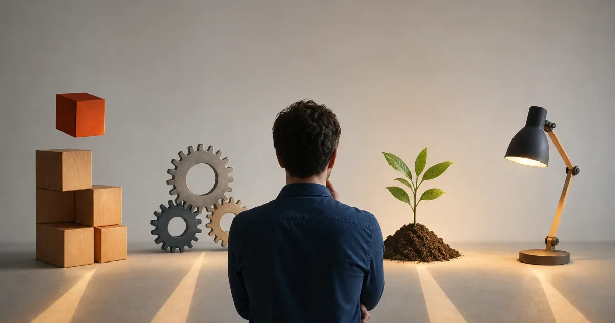 Equipo revisando solicitudes de producto y un árbol de decisión entre proceso, formación y desarrollo.